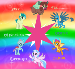 Size: 5160x4785 | Tagged: safe, artist:andoanimalia, character:gallus, character:ocellus, character:sandbar, character:silverstream, character:smolder, character:yona, species:changeling, species:classical hippogriff, species:dragon, species:earth pony, species:griffon, species:hippogriff, species:pony, species:reformed changeling, species:yak, cute, diaocelles, diastreamies, gallabetes, sandabetes, smolderbetes, student six, twilight's cutie mark, yonadorable