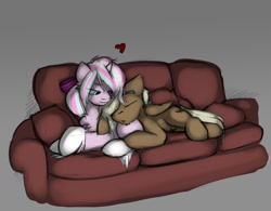 Size: 1280x996 | Tagged: safe, artist:captainhoers, oc, oc:pastel pastiche, oc:stick shift, species:pegasus, species:pony, species:unicorn, augmented, colored, couch, cuddling, female, male, mare, pastick, sierra nevada, sleeping, stallion