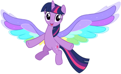 Size: 8044x4931 | Tagged: safe, artist:andoanimalia, character:twilight sparkle, character:twilight sparkle (alicorn), species:alicorn, species:pony, friendship is magic: rainbow roadtrip, g4, my little pony: friendship is magic, colored wings, cute, female, multicolored wings, rainbow wings, simple background, smiling, solo, transparent background, twiabetes, vector, wing bling, wings
