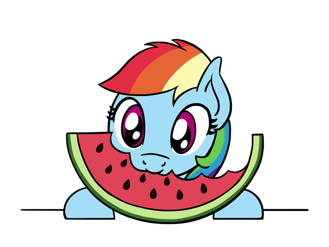 Size: 648x486 | Tagged: safe, artist:flutterluv, character:rainbow dash, species:pegasus, species:pony, animated, cute, dashabetes, eating, female, food, herbivore, mare, nibbling, nom, ponified animal photo, simple background, solo, watermelon, white background