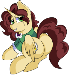 Size: 1280x1368 | Tagged: safe, artist:rainbowtashie, commissioner:bigonionbean, writer:bigonionbean, character:cheese sandwich, character:donut joe, character:fancypants, character:soarin', oc, oc:king calm merriment, species:alicorn, species:pony, alicorn oc, bow tie, butt, clothing, cutie mark, extra thicc, flank, fusion, fusion:king calm merriment, horn, male, plot, simple background, stallion, thicc ass, transparent background, wings