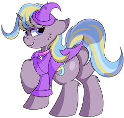Size: 915x873 | Tagged: safe, artist:rainbowtashie, commissioner:bigonionbean, writer:bigonionbean, character:ms. harshwhinny, character:trixie, oc, oc:strict talent, species:earth pony, species:pony, species:unicorn, butt, clothing, cutie mark, extra thicc, female, flank, fusion, fusion:strict talent, hat, mare, plot, simple background, thicc ass, transparent background, wizard hat