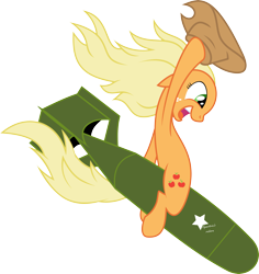 Size: 3943x4180 | Tagged: safe, artist:abydos91, artist:gsphere, character:applejack, species:earth pony, species:pony, absurd resolution, atomic bomb, bomb, clothing, dr. strangelove, hat, loose hair, nuclear weapon, riding, riding a bomb, simple background, transparent background, vector