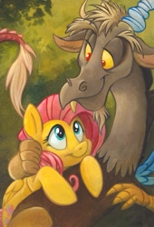Size: 559x820 | Tagged: safe, artist:kenket, artist:spainfischer, character:discord, character:fluttershy, happy