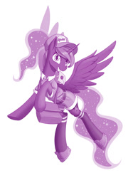 Size: 1000x1386 | Tagged: safe, artist:dstears, character:princess luna, species:alicorn, species:pony, newbie artist training grounds, atg 2020, clothing, cute, female, hat, letter, lunabetes, mailmare uniform, mare, monochrome, mouth hold, purple, shoes, simple background, smiling, solo, that pony sure does love the post office, white background