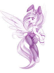 Size: 1000x1350 | Tagged: safe, artist:dstears, character:princess celestia, species:alicorn, species:pony, bunny ears, bunny suit, bunnylestia, clothing, cuffs (clothes), female, looking at you, mare, monochrome, pantyhose, simple background, solo, white background