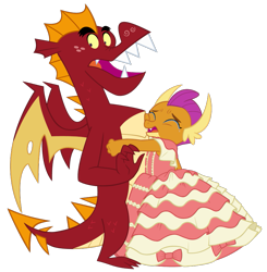 Size: 801x818 | Tagged: safe, artist:queencold, character:garble, character:smolder, species:dragon, brother and sister, clothing, crying, cute, dragoness, dress, duo, female, gown, hug, male, siblings, simple background, smolderbetes, teenaged dragon, transparent background