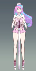 Size: 1128x2200 | Tagged: safe, artist:scorpdk, character:princess flurry heart, species:human, anime, badass, badass adorable, breasts, busty princess flurry heart, crown, cute, female, flurry heart pearl of battle, gray background, humanized, jewelry, legs, older, older flurry heart, solo, sword, weapon