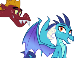 Size: 1000x786 | Tagged: safe, artist:andoanimalia, edit, character:garble, character:princess ember, species:dragon, ship:emble, episode:dragon quest, episode:triple threat, g4, my little pony: friendship is magic, .svg available, cute, dragoness, dragonlord, emberbetes, female, gardorable, grin, horns, male, shipping, simple background, smiling, straight, transparent background, vector, vector edit