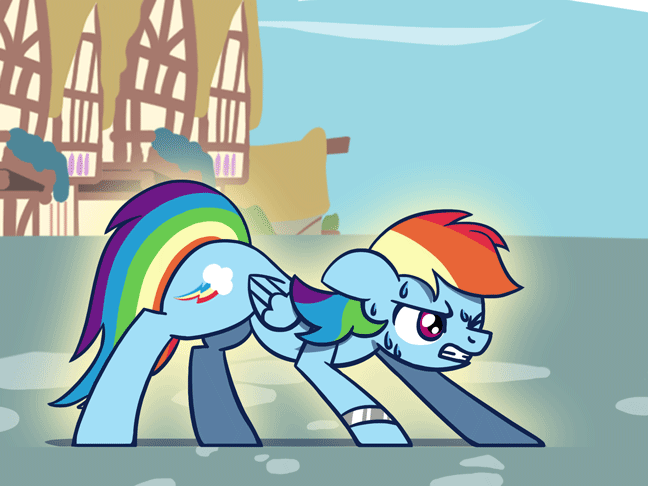 Size: 648x486 | Tagged: safe, alternate version, artist:flutterluv, character:rainbow dash, species:pony, newbie artist training grounds, animated, atg 2020, bracelet, female, gif, glow, gritted teeth, jewelry, one eye closed, solo, sweat, sweatdrops