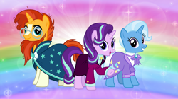 Size: 1280x719 | Tagged: safe, artist:andoanimalia, character:starlight glimmer, character:sunburst, character:trixie, species:pony, species:unicorn, episode:the last problem, g4, my little pony: friendship is magic, older, older starlight glimmer, older sunburst, older trixie