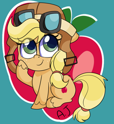 Size: 4000x4364 | Tagged: safe, artist:rainbowtashie, character:applejack, species:earth pony, species:pony, episode:how applejack got her hat back, g4.5, my little pony: pony life, my little pony:pony life, spoiler:pony life s01e04, aviator hat, clothing, cute, female, flyerjack, hat, jackabetes, mare, simple background, solo, that was fast