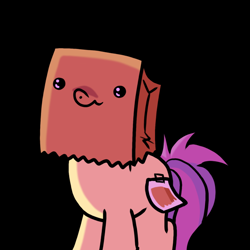 Size: 690x690 | Tagged: safe, artist:paperbagpony, oc, oc:paper bag, black background, fake cutie mark, pure unfiltered evil, simple background