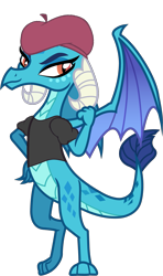 Size: 1177x1984 | Tagged: safe, artist:davidsfire, artist:queencold, edit, character:princess ember, species:dragon, beatnik, beret, clothing, female, hat, shirt, simple background, solo, transparent background, vector, vector edit