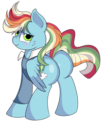 Size: 1280x1524 | Tagged: safe, artist:rainbowtashie, commissioner:bigonionbean, writer:bigonionbean, character:bow hothoof, character:gentle breeze, oc, species:pegasus, species:pony, blushing, butt, clothing, cutie mark, extra thicc, female, flank, fusion, mare, plot, ponytail, rule 63, simple background, thicc ass, transparent background