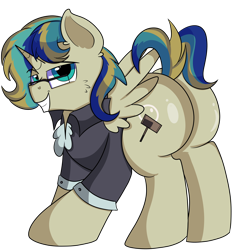 Size: 4800x4900 | Tagged: safe, artist:rainbowtashie, commissioner:bigonionbean, writer:bigonionbean, character:carrot top, character:derpy hooves, character:golden harvest, character:mayor mare, character:minuette, oc, oc:queen fresh care, species:alicorn, species:pony, alicorn oc, butt, clothing, cutie mark, extra thicc, flank, fusion, fusion:queen fresh care, glasses, horn, male, plot, rule 63, simple background, stallion, thicc ass, transparent background, wings