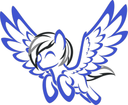 Size: 3650x3000 | Tagged: safe, artist:up1ter, oc, oc:driftor, species:pegasus, species:pony, black mane, blue coat, colored, commission, cute, ears up, eyes closed, flying, gray mane, happy, lineart, male, pegasus oc, silhouette, simple background, solo, spread wings, stallion, thick outline, transparent background, two toned mane, two toned tail, wings, ych result, your character here