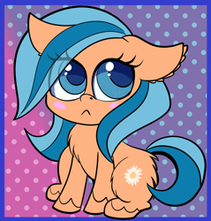 Size: 3000x3141 | Tagged: safe, artist:rainbowtashie, character:orange zest, species:earth pony, species:pony, episode:how applejack got her hat back, g4.5, my little pony: pony life, my little pony:pony life, spoiler:pony life s01e04, abstract background, background pony, blush sticker, blushing, butt fluff, chest fluff, ear fluff, eye clipping through hair, female, mare, simple background, sitting, solo