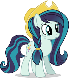 Size: 5918x6709 | Tagged: safe, artist:illumnious, character:coloratura, species:earth pony, species:pony, absurd resolution, braid, clothing, cowboy hat, cutie mark, female, freckles, hat, mare, rara, role reversal, simple background, smiling, solo, stetson, transparent background