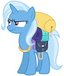 Size: 2249x2667 | Tagged: safe, artist:tardifice, character:trixie, episode:to where and back again, g4, my little pony: friendship is magic, backpack, female, hatless, missing accessory, simple background, solo, transparent background, trixie is not amused, unamused, vector