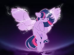 Size: 2500x1858 | Tagged: safe, artist:arctic-fox, character:twilight sparkle, character:twilight sparkle (alicorn), species:alicorn, species:pony, crying, female, magic, solo, spread wings, wings