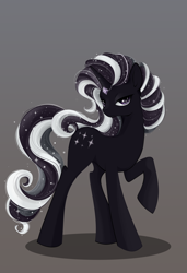 Size: 4100x6000 | Tagged: safe, artist:xsatanielx, rcf community, character:nightmare rarity, character:rarity, species:pony, species:unicorn, g4, absurd resolution, ethereal mane, female, gradient background, grayscale, looking at you, mare, monochrome, raised hoof, shadow, simple background, solo