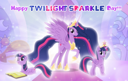 Size: 1280x807 | Tagged: safe, artist:andoanimalia, character:twilight sparkle, character:twilight sparkle (alicorn), species:alicorn, species:pony, episode:the last problem, g4, my little pony: friendship is magic, big crown thingy, book, element of magic, jewelry, princess twilight 2.0, regalia, twilight day, twilight sparkle day