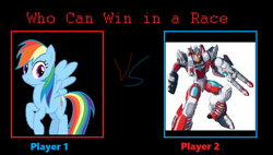 Size: 1024x580 | Tagged: safe, artist:andoanimalia, character:rainbow dash, episode:yakity-sax, g4, my little pony: friendship is magic, meme, override, transformers, transformers cybertron, transformers galaxy force, who would win