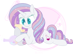 Size: 4724x3495 | Tagged: safe, artist:illumnious, character:potion nova, species:pony, species:unicorn, g4.5, my little pony:pony life, absurd resolution, cutie mark, female, g4.5 to g4, mare, potion, prone, reading, scroll, simple background, smiling, solo, transparent background, vector
