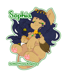 Size: 740x856 | Tagged: safe, artist:snow angel, oc, oc only, oc:sophia (snow angel), species:sphinx, g4, :3, chest fluff, eyes closed, jewelry, simple background, solo, sphinx oc, watermark, white background