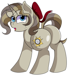 Size: 4429x4900 | Tagged: safe, artist:rainbowtashie, commissioner:bigonionbean, writer:bigonionbean, character:doctor whooves, character:prince blueblood, character:time turner, oc, oc:royal minutes, species:earth pony, species:pony, species:unicorn, g4, bow, butt, cutie mark, extra thicc, female, flank, fusion, fusion:royal minutes, mare, plot, rule 63, simple background, transparent background