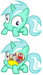 Size: 1160x2036 | Tagged: safe, artist:jargon scott, artist:tardifice, edit, character:bon bon, character:lyra heartstrings, character:sweetie drops, species:pony, ship:lyrabon, g4, car, crab pony, derp, female, half-life, headcrab, meme, not salmon, shipping, simple background, steering wheel, transparent background, vector, wat, what has science done