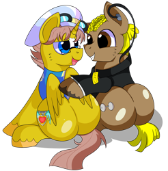Size: 1280x1303 | Tagged: safe, artist:rainbowtashie, commissioner:bigonionbean, writer:bigonionbean, character:promontory, character:silver lining, oc, oc:heavy jack, species:alicorn, species:earth pony, species:pony, g4, butt, caboose, clothing, conductor hat, cutie mark, earpiece, extra thicc, flank, fusion, glasses, hat, male, not gay, plot, simple background, stallion, transparent background, uniform, wonderbolt trainee uniform