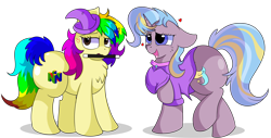Size: 8300x4200 | Tagged: safe, artist:rainbowtashie, commissioner:bigonionbean, writer:bigonionbean, character:ms. harshwhinny, character:trixie, oc, oc:rainbow tashie, oc:strict talent, species:earth pony, species:pony, species:unicorn, g4, butt, clothing, cutie mark, extra thicc, female, flank, fusion, fusion:strict talent, hat, mare, nom, plot, simple background, transparent background, trixie's hat, unamused, wand