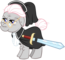 Size: 1280x1176 | Tagged: safe, artist:andoanimalia, gameloft, idw, character:temperance flowerdew, species:earth pony, species:pony, g4, spoiler:comic63, female, glasses, idw showified, mare, simple background, solo, sword, transparent background, vector, weapon