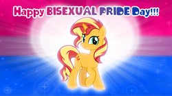 Size: 1280x719 | Tagged: safe, artist:andoanimalia, character:sunset shimmer, species:pony, species:unicorn, g4, bi sunset, bisexual, bisexual female, bisexual pride flag, bisexuality, female, pride, pride flag
