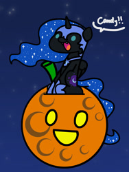 Size: 1350x1800 | Tagged: safe, artist:flutterluv, character:nightmare moon, character:princess luna, species:alicorn, species:pony, series:flutterluv's full moon, g4, costume, full moon, halloween, halloween costume, holiday, moon, nightmare night, solo