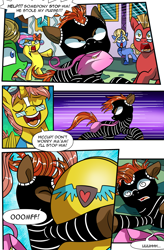 Size: 1800x2740 | Tagged: safe, artist:candyclumsy, commissioner:bigonionbean, writer:bigonionbean, oc, oc:heartstrong flare, species:alicorn, species:earth pony, species:pony, species:unicorn, comic:of flanks and foolery, g4, alicorn oc, background pony, booty had me like, bump, burglar, butt, canterlot, castle, clothing, comic, confused, crime, crystal empire, cutie mark, drunk, dummy thicc, extra thicc, flank, fusion, fusion:heartstrong flare, glasses, hat, horn, large butt, magic, male, mask, outdoors, plot, random pony, robbery, stallion, thicc ass, thief, uniform, wings, wonderbolt trainee uniform