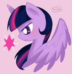 Size: 900x927 | Tagged: safe, artist:snow angel, character:twilight sparkle, character:twilight sparkle (alicorn), species:alicorn, species:pony, bust, cutie mark, female, fulfilled cutie mark, mare, pixiv, portrait, simple background, solo