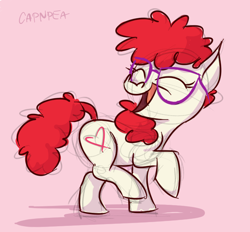 Size: 500x464 | Tagged: safe, artist:capnpea, character:twist, species:earth pony, species:pony, 30 minute art challenge, eyes closed, female, filly, happy, pink background, signature, simple background