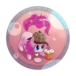 Size: 469x469 | Tagged: safe, artist:ninjaham, character:pinkie pie, species:earth pony, species:pony, badge, bubble, bubble pipe, clothing, cupcake, female, hat, magnifying glass, pipe, sherlock holmes, solo