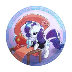 Size: 469x469 | Tagged: safe, artist:ninjaham, character:rarity, species:pony, species:unicorn, badge, clothing, fabric, female, lidded eyes, sewing, sewing machine, solo
