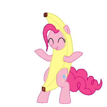 Size: 340x340 | Tagged: safe, artist:dstears, character:pinkie pie, species:earth pony, species:pony, animated, banana, banana suit, clothing, costume, cute, dancing, diapinkes, female, food, food costume, gif, peanut butter jelly time, simple background, solo, transparent background