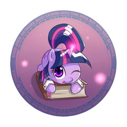 Size: 469x469 | Tagged: safe, artist:ninjaham, character:twilight sparkle, character:twilight sparkle (unicorn), species:pony, species:unicorn, badge, book, cute, female, one eye closed, solo, that pony sure does love books, twiabetes, wink