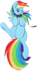 Size: 1010x1920 | Tagged: dead source, safe, artist:kryptchild, character:rainbow dash, collar, female, leash, on back, pet play, pet-dash, sexy, simple background, solo, stupid sexy rainbow dash