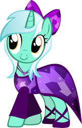 Size: 3877x6000 | Tagged: safe, artist:theshadowstone, character:lyra heartstrings, species:pony, species:unicorn, absurd resolution, bow, clothing, dress, female, hair bow, jewelry, necklace, simple background, smiling, solo, transparent background, vector