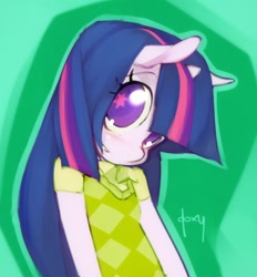 Size: 800x862 | Tagged: safe, artist:doxy, character:twilight sparkle, species:anthro, clothing, female, long hair, solo, starry eyes, wingding eyes