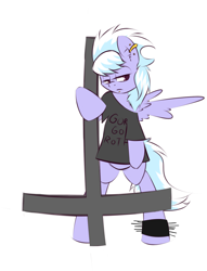 Size: 1280x1673 | Tagged: dead source, safe, artist:kryptchild, character:cloudchaser, clothing, cross, cross of st peter, female, gorgoroth, goth, inverted cross, request, shirt, solo