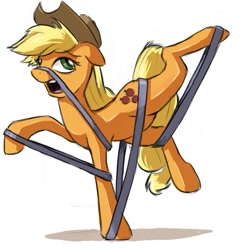 Size: 653x659 | Tagged: safe, artist:gsphere, character:applejack, species:pony, female, ribbon, silly, silly pony, solo, tape, who's a silly pony