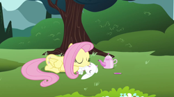 Size: 1278x714 | Tagged: safe, artist:capnpea, edit, character:angel bunny, character:fluttershy, ship:angelshy, bestiality, female, fimbriae, flutterzoo, interspecies, kissing, male, shipping, straight